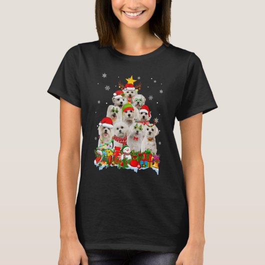T-shirt Chien maltais Noël Arbre Lumières Noël Chapeau de  (Devant)