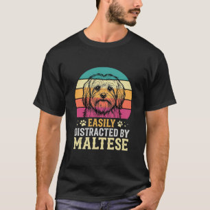 T-shirt Chien maltais rétro coucher de soleil distrait