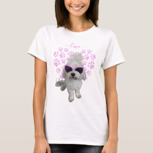 T-shirt Chien maltais tendance avec lunettes roses et Empr