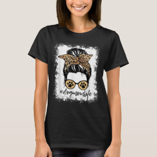 T-shirt Chien Maman Vie Messy Bun Empreinte de léopard Fun