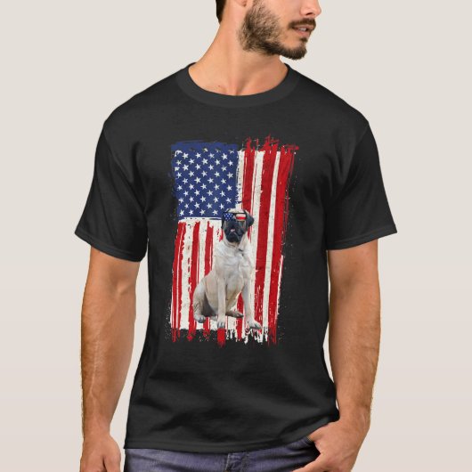 T-shirt Chien Mastiff anglais Drapeau américain Patriotiqu (Devant)