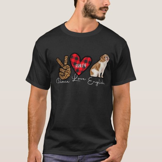 T-shirt Chien mignon anglais Plaid Peace Love (Devant)