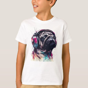 T-shirt Chien mignon avec casque couleur d'eau illustratio