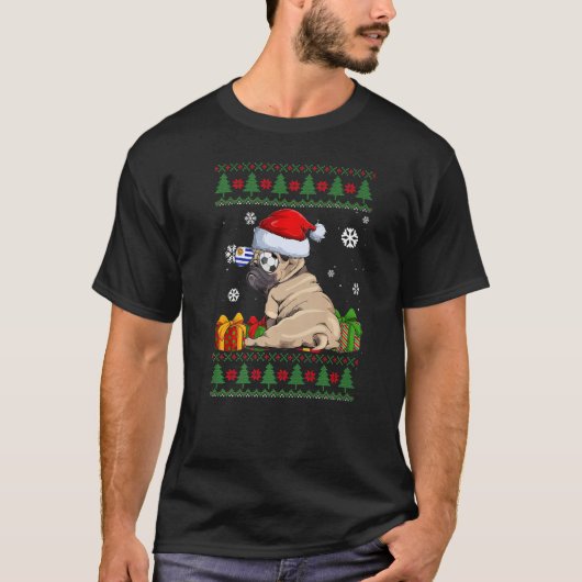 T-shirt Chien mignon Carlin Santa Hat vilain pull de Noël (Devant)