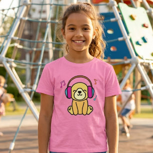 T-shirt Chien Mignon Chiot Sourire avec des Casques Coloré
