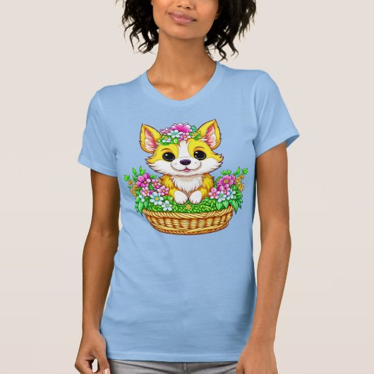 T-shirt Chien mignon de Pâques de printemps en fleurs (Devant)