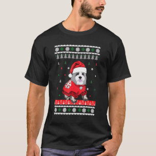 T-shirt Chien mignon Porté Collie Santa Hat Chien de Noël