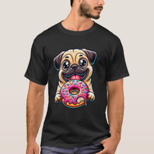 T-shirt Chien mignon pug mangeant un donut
