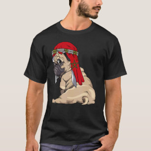 T-shirt Chien Mignon Pug Rétro Drapeau Maroc Fierté