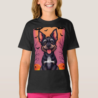 T-shirt Chien mignon sur la scène d'Halloween avec Citroui