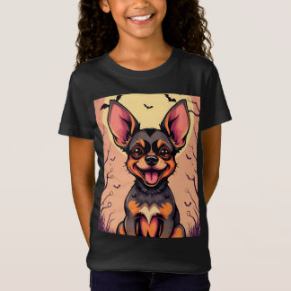 T-Shirt Chien mignon sur la scène d'Halloween avec Citroui