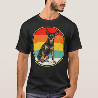 T-shirt Chien miniature de coucher de soleil rétros vintag