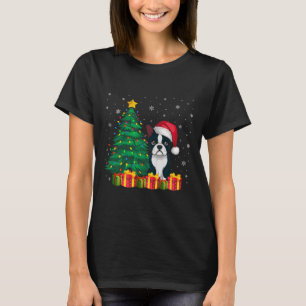 T-shirt Chien moche Boston Terrier Santa Hat Noël Lumières