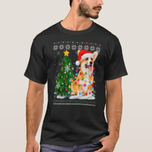 T-shirt Chien moche de Corgi Santa Hat Arbre de Noël Lumiè