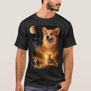 T-shirt Chien Mystique Corgi des Années 90 Hurle à la Lune