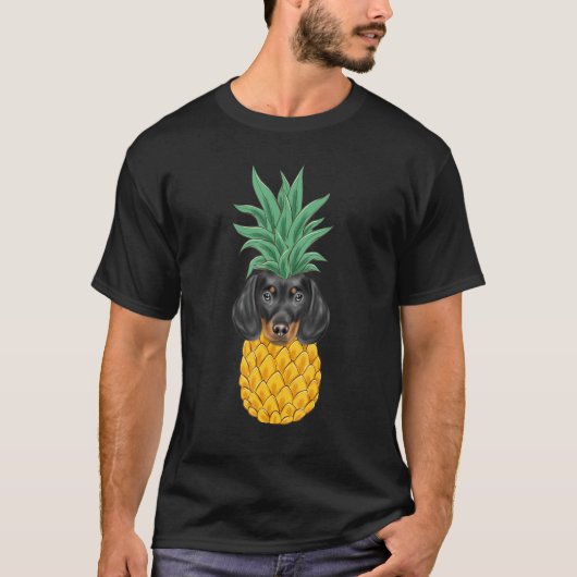T-shirt Chien noir ananas Dachshund (Devant)