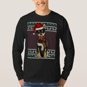 T-shirt Chien noir de Noël Chihuahua Chien Santa Hat