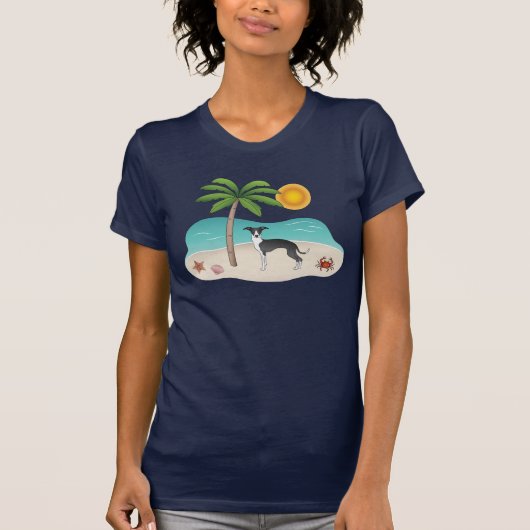 T-shirt Chien Noir Et Blanc Iggy À La Plage Tropicale D'Ét (Devant)