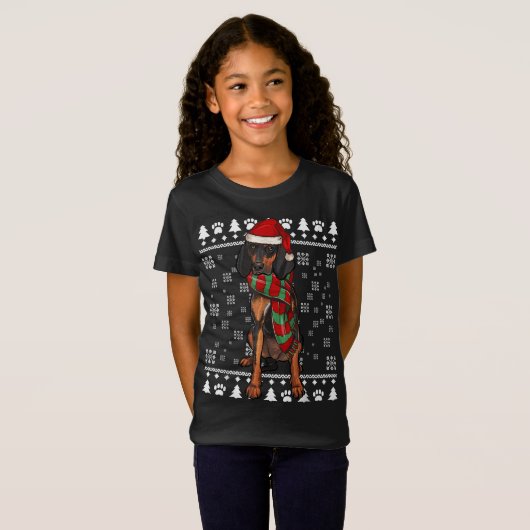 T-Shirt Chien noir et Tan Coonhre Santa Hat Noël Ugly Ch (Devant entier)