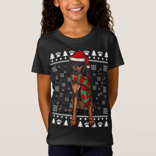T-Shirt Chien noir et Tan Coonhre Santa Hat Noël Ugly Ch (Devant)