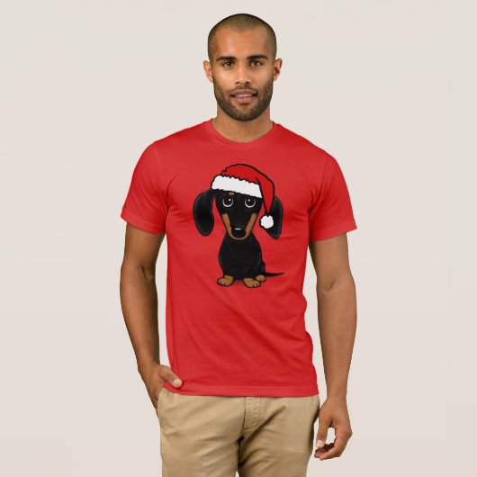 T-shirt Chien noir et Tan Dachshund Père Noël mignon Wiene (Devant entier)