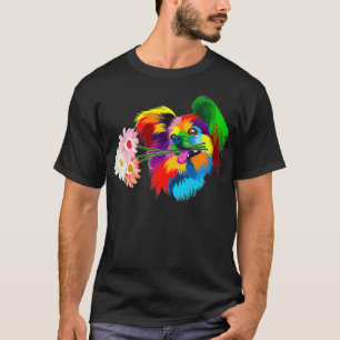T-shirt chien papillon coloré chien papillon fleurs