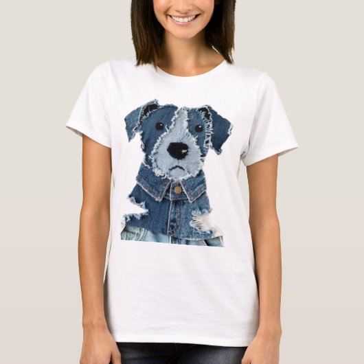 T-shirt Chien Patchwork en Denim (Devant)