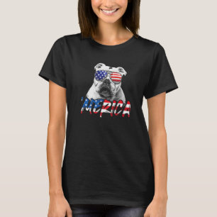 T-shirt Chien patriotique anglais Bulldog American Flag ju