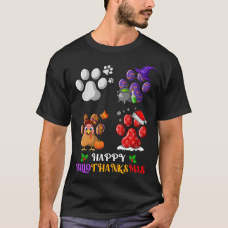 T-shirt Chien paw Cute Hallothanksmas heureux