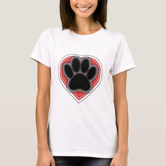T-shirt Chien Paw Dans Le Coeur Rouge Avec Les Outlines (Devant)