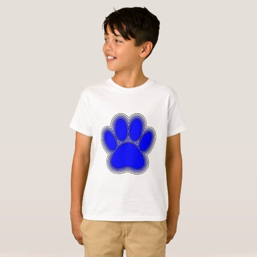 T-shirt Chien Paw En Bleu Avec Contours (Devant entier)