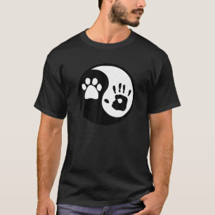 T-shirt Chien Paw et main humaine Imprimer Yin Yang