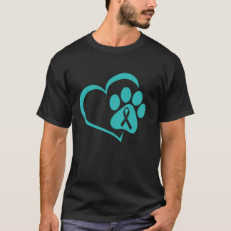 T-shirt Chien Paw Ruban Turquoise Cervical Cancer Sensibil