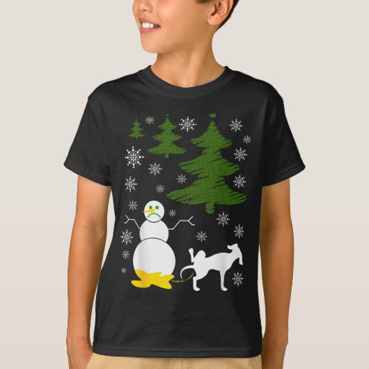 T-shirt Chien Pees sur Snowman laide XMas Sweater (Devant)