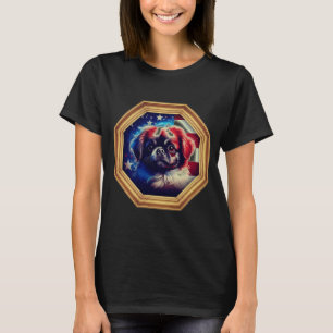 T-shirt Chien Pékinois Drapeau Américain Cadre Doré