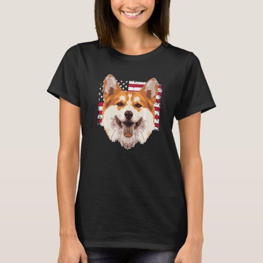 T-shirt Chien Pembroke Welsh Corgi Avec Nous Drapeau Améri (Devant)