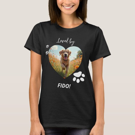 T-shirt Chien photo coeur amour pattes noir blanc (Devant)