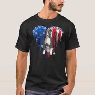 T-shirt Chien Pitbull Américain Cœur 4 Juillet Drapeau Éta