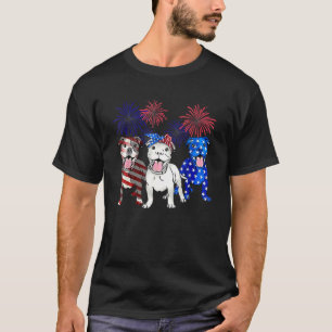 T-shirt Chien Pitbull Américain Feu d'Artifice 4 Juillet D