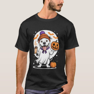 T-shirt Chien Pitbull Fantôme Mignon Boissons Citrouille C