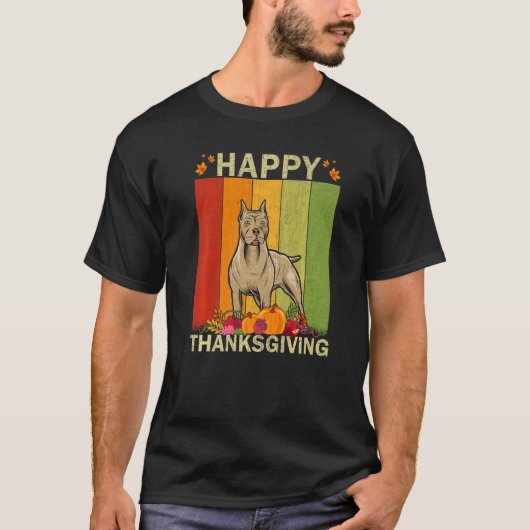 T-shirt Chien Pitbull Graphique Rétro de Thanksgiving pour (Devant)