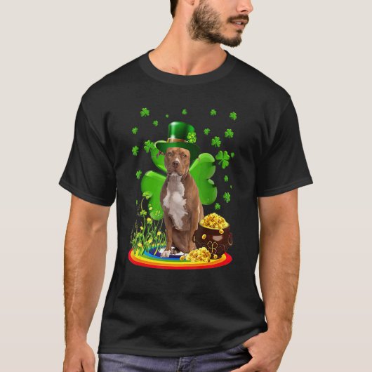 T-shirt Chien Pitbull Mignon Trèfle St Patrick Chien Iris (Devant)