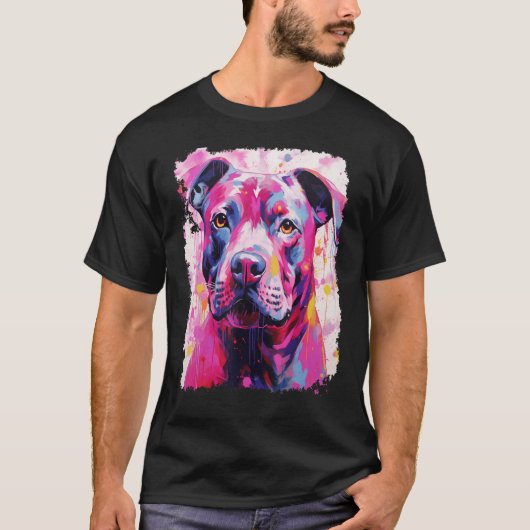 T-shirt Chien Pitbull Rose (Devant)