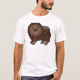 T-shirt Chien Pomeranian Dessin Animé Mignon Brun