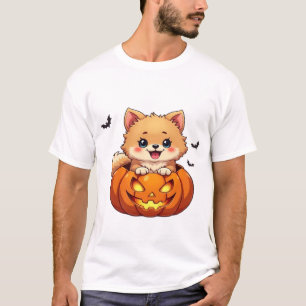 T-shirt Chien Poméranie Joyeux Halloween citrouille T-S cl