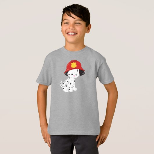 T-shirt Chien pompier, Pompier, Dalmatien, Chien mignon (Devant entier)