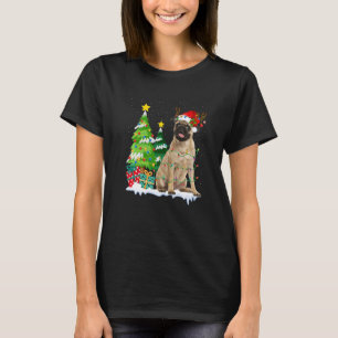 T-shirt Chien Pug Chapeau de Père Noël Renne Lumières de N