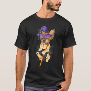 T-shirt Chien Pug Collie Sorcière Balai Pochette Halloween