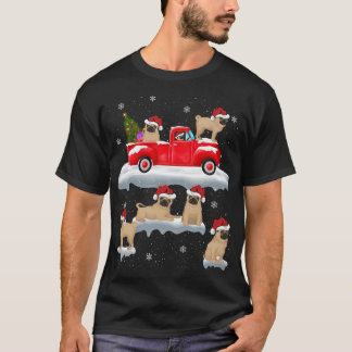 T-shirt Chien Pug Conduisant Arbre de Noël Camion Rouge Pu