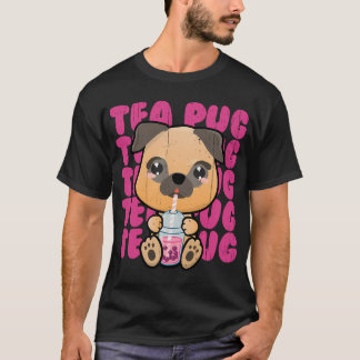 T-shirt Chien Pug Kawaii Buvant du Bubble Tea